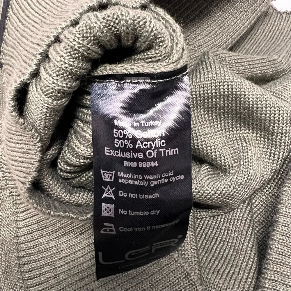 LCR Black Edition Olive Green Shawl Collar Hardware Detail Sweater Size XL NWT